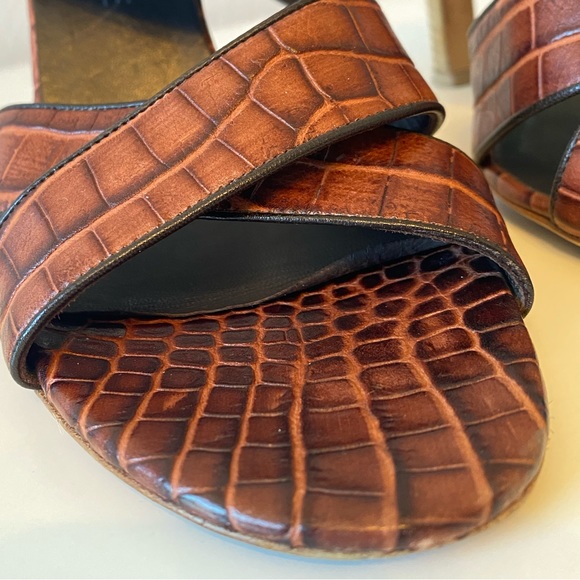 CELINE Brown Croc Print Leather High Heel Sandals SZ 39C - Picture 8 of 15
